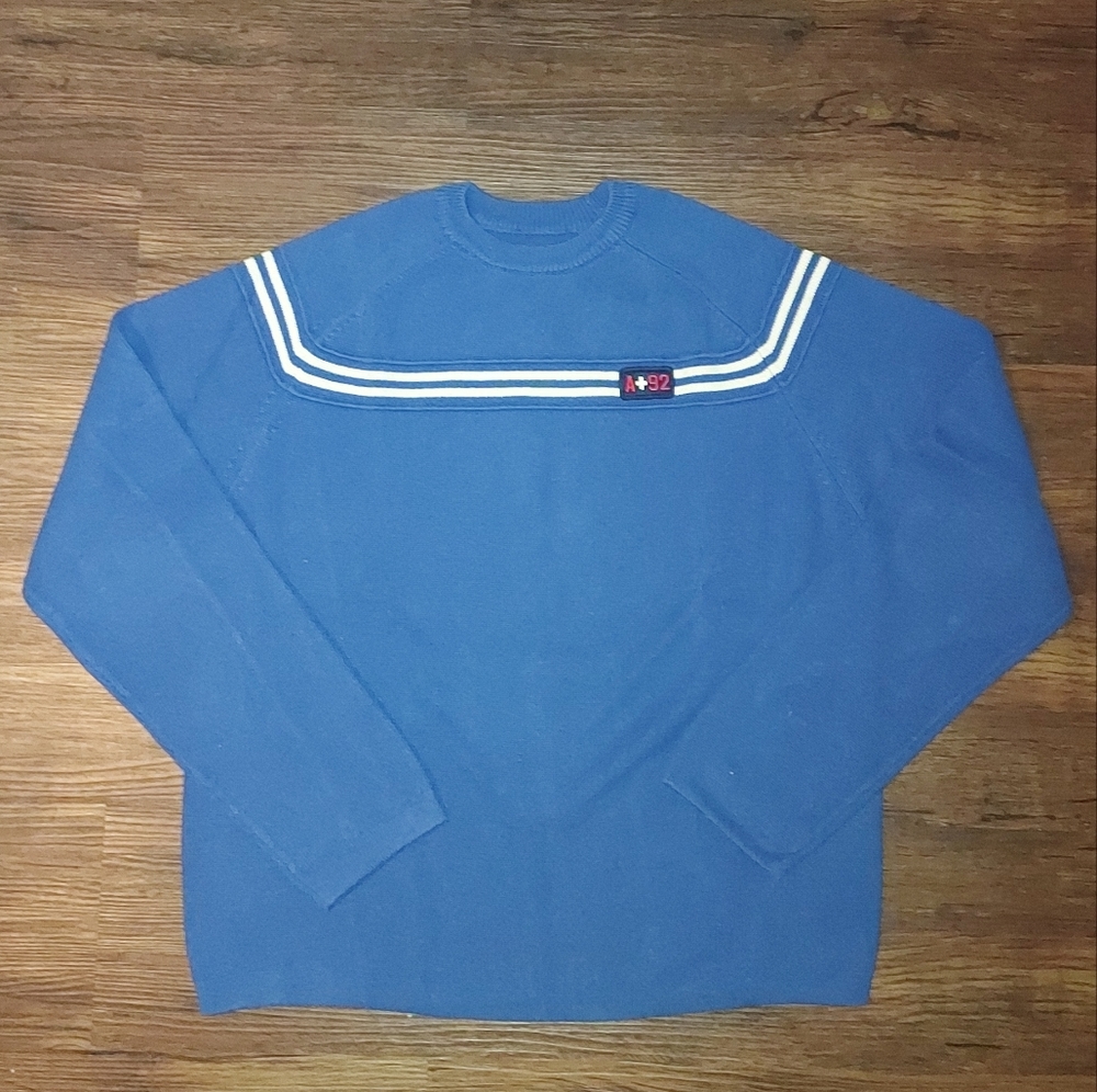 Vintage Men's Abercrombie & Fitch Blue White Striped Sweater Size Medium